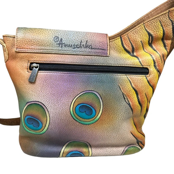 Anuschka Peacock Animal Print Leather Crossbody Bag & Wallet Set - Picture 10 of 12